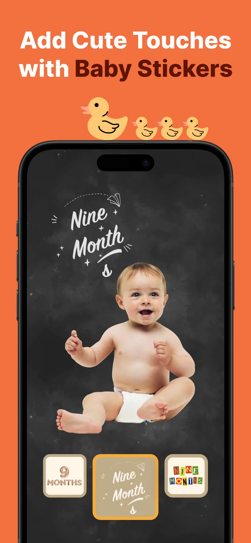 Baby milestone stickers added to a nine month baby photo