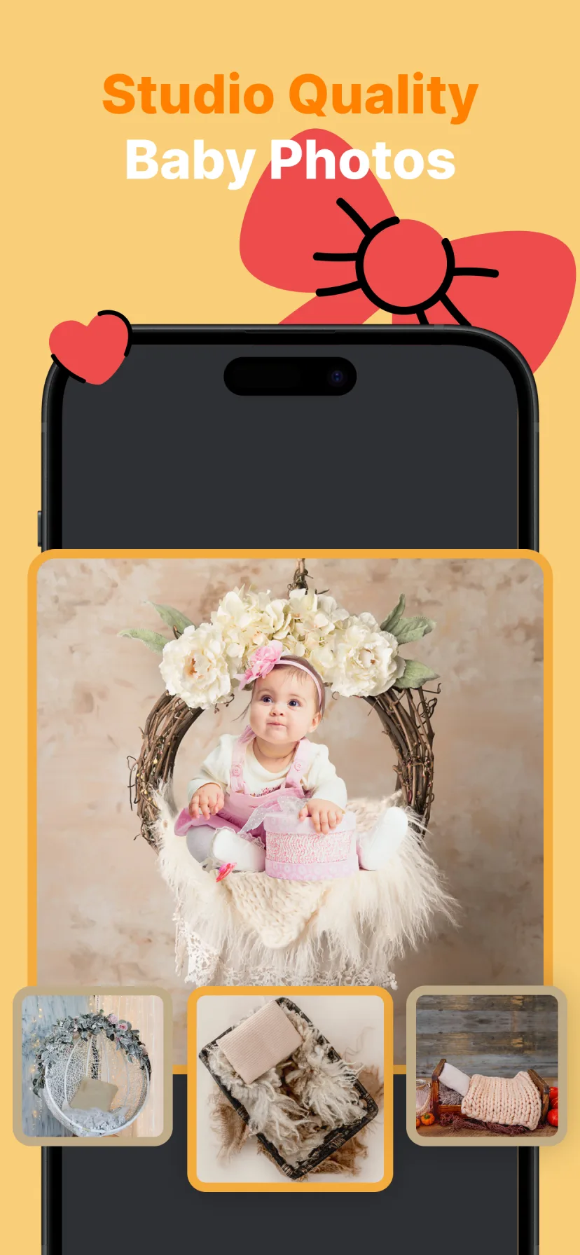 Studio-quality baby photo with floral wreath created at home